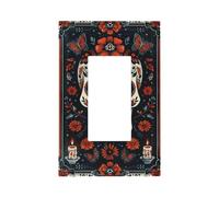 Plaque murale vintage Jour des morts Linogravure Crâne Floral Plaque murale à bascule simple 1 gang Décoration de prise de courant pour la maison, la cuisine, la salle de bain