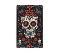 Plaque murale vintage Jour des morts Linogravure Crâne Floral Simple Plaque murale vierge Couvercle décoratif 1 gang pour cuisine salle de bain Taille 11,4 x 7 cm