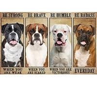 Plaque Murales Boxeur, Sois Fort, Sois Courageux, Sois Humble, Sois Un Amoureux Des Chiens Badass Plaque En Tôle Suspendre Affiche Pour Café Maison Exterieur Jardin M
