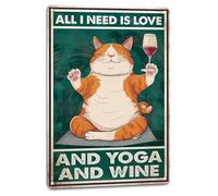 Plaque Murales Chat, Tout Ce Dont J'Ai Besoin, C'Est D'Amour, De Yoga Et De Vin Plaque Métallique Vintage Panneaux Pour Salon Décoratives Toilettes Exterieur M