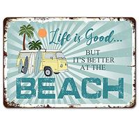 Plaque Murales La Vie Est Belle, mais C'est Encore Mieux À La Plage Plaques Vintage Affiche pour Décoratives Pub Cour Café S