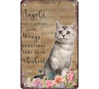 Plaque Murales Mes Anges Chats N'Ont Pas Toujours d'ailes, Parfois Ils Ont des Moustaches. Plaque en Tôle Murale Affiche pour Bureau Garage Cour Décoratives S