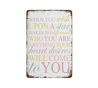 Plaque Murales Quand Tu Fais Un Vœu Sur Une Étoile, Imprimé Roses Pour Chambre D'Enfant Plaque Métallique Murale Accessoires Pour Toilettes Cour Chambre Pub M
