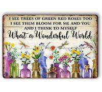 Plaque Murales Quel Monde Merveilleux Fleurs Je Vois Des Arbres Verts Des Roses S Rouges Aussi Plaques Étain Décor Pour Salon Cour Maison Décoratives M