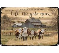 Plaque Murales Vivez Comme Si Quelqu'Un Avait Maissé Ma Porte Ouverte Vaches Hereford Plaques Fer Accessoires Pour Salon Maison Ferme Garage M