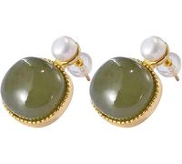 -plaqué naturel néphrite saphir perle oreille clou femme simple mode personnalité boucles d’oreilles boucles d’oreilles/perle,