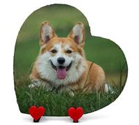 Plaque Naturelle Unique Commémorative Personnalisée En Forme De Coeur Pour Chien, Chat, Pierre Naturelle Avec Support De Présentation En Forme De Coeur - Impression Complète - Taille V2 | 25 x 25 Cm |