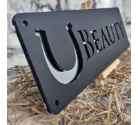 Plaque nominative d'écurie de cheval personnalisée, plaque de porte d'écurie découpée au laser, cadeau personnalisé pour les amateurs de chevaux, panneaux et plaques décoratives (noir argenté)