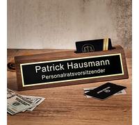 Plaque nominative personnalisée en bois avec porte-cartes de visite, décoration de bureau, cadeaux pour patron, enseignant, mari.