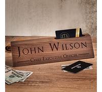 Plaque nominative personnalisée en bois de noyer avec porte-cartes de visite, panneau de bureau de 25,4 cm, cadeau de bureau pour patron, enseignant, PDG, collègue, cadeau pour mari, papa