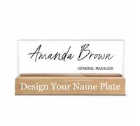 Plaque nominative pour bureau personnalisée, en acrylique avec texte, titre, logo, plaque de bureau éclairée à DEL transparente pour professionnels (Business 01)