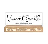 Plaque nominative pour bureau personnalisée, en acrylique avec texte, titre, logo, plaque de bureau éclairée à DEL transparente pour professionnels (Business 02)