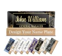 Plaque nominative pour bureau personnalisée, en acrylique avec texte, titre, logo, plaque de bureau éclairée à LED transparente pour professionnels (style motif pierre)