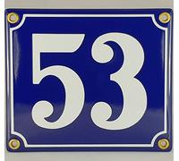 Plaque numéro 53 en émail bleu et blanc « fait main »