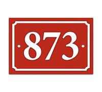 Plaque numéro de maison en aluminium 1,5mm. Plaque de rue numéro de maison en alu avec chiffres plexigglass en relief. Signalétique officielle numéro de maison en aluminium - Plaque Rouge RAL 3020 / T