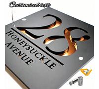 Plaque numéro de maison personnalisée en acrylique - Plaque d'adresse personnalisée 3D creuse noire et dorée pour la maison, l'appartement, le magasin | Police de caractères moderne, résistante aux in