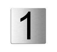 Plaque - Numéro de porte - 1 | 85x85 mm auto-adhésif | acier inox brossé Nr.48301