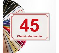 Plaque numéro de rue 15x10cm adhésive en PVC - Gravure Laser - 22 Couleurs - Avec ou Sans Motif (Blanc texte rouge)