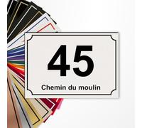 Plaque numéro de rue 15x10cm adhésive en PVC - Gravure Laser - 22 Couleurs - Avec ou Sans Motif (Blanc texte noir)