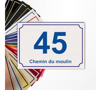 Plaque numéro de rue 15x10cm adhésive en PVC - Gravure Laser - 22 Couleurs - Avec ou Sans Motif (Blanc texte bleu)