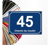 Plaque numéro de rue 15x10cm adhésive en PVC - Gravure Laser - 22 Couleurs - Avec ou Sans Motif (Bleu marine texte blanc)