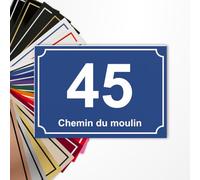 Plaque numéro de rue 15x10cm adhésive en PVC - Gravure Laser - 22 Couleurs - Avec ou Sans Motif (Bleu texte blanc)