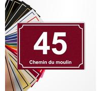 Plaque numéro de rue 15x10cm adhésive en PVC - Gravure Laser - 22 Couleurs - Avec ou Sans Motif (Bordeaux texte blanc)