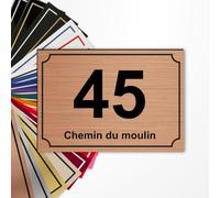 Plaque numéro de rue 15x10cm adhésive en PVC - Gravure Laser - 22 Couleurs - Avec ou Sans Motif (Cuivre brossé texte noir)