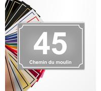 Plaque numéro de rue 15x10cm adhésive en PVC - Gravure Laser - 22 Couleurs - Avec ou Sans Motif (Gris texte blanc)