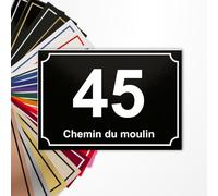 Plaque numéro de rue 15x10cm adhésive en PVC - Gravure Laser - 22 Couleurs - Avec ou Sans Motif (Noir mat texte blanc)