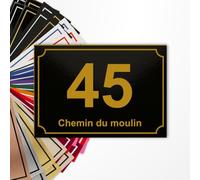 Plaque numéro de rue 15x10cm adhésive en PVC - Gravure Laser - 22 Couleurs - Avec ou Sans Motif (Noir mat texte or)