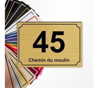 Plaque numéro de rue 15x10cm adhésive en PVC - Gravure Laser - 22 Couleurs - Avec ou Sans Motif (Or brossé texte noir)