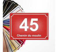 Plaque numéro de rue 15x10cm adhésive en PVC - Gravure Laser - 22 Couleurs - Avec ou Sans Motif (Rouge texte blanc)