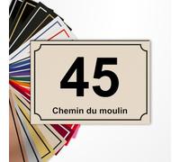 Plaque numéro de rue 15x10cm adhésive en PVC - Gravure Laser - 22 Couleurs - Avec ou Sans Motif (Sable texte noir)