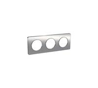 Plaque Odace Touch - Aluminium brossé avec liseré blanc - Triple horizontale / verticale 71mm