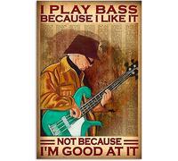 Plaque Old Man Playing Bass Guitar Because Like It For Home Decor Room Metal Decor Wall Decor Poster Metal Sign 20,3 x 30,5 cm