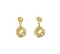Plaqué or cuivre Double boule boucles d'oreilles, irrégulière multi-facettes bloc incrusté clair CZ Dangle boucle d'oreille géométrique moderne boucles d'oreilles pour les femmes bijoux cadeau