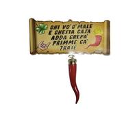 Plaque panneau en bois 29 x 13 cm avec ou sans corne 14 cm phrase qui vo' mal à cette maison porte-bonheur contre la jiella pulcinella napoli corni bosbo
