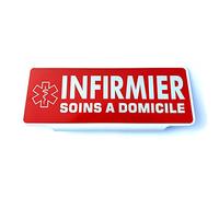 Plaque Pare-Soleil Infirmier Soins à Domicile avec Caducée - Rétroréfléchissante - Rouge