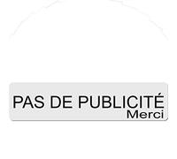 Plaque PAS DE PUBLICITÉ MERCI Adhésive PVC Pour Boîte Aux Lettres - Plaque Stop Pub - 8 cm x 2 cm - 21 Couleurs Disponibles (Blanc écrit Noir)
