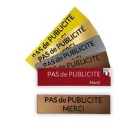 Plaque "Pas de Publicité Merci" - Plaquette Adhesive pas de pub en Acrylique 80x20x1.5 mm - Fabrication Française - Adhésif 3M Ultra Résistant - Stop Pub pour Boîte aux Lettres et Porte (Bronze)