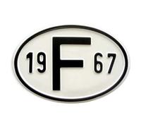 Plaque pays "F" en métal avec année 1967