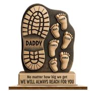 Plaque personnalisée avec empreintes de pieds de famille, cadeau pour papa, grand-père, cadre en bois personnalisé pour la fête des pères, No Matter How Big We Get We Will Always Reach for You (10 cm)