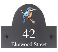 Plaque personnalisée avec motif oiseau martin-pêcheur en pierre naturelle pour nom de maison ou numéro de maison - 25 x 20 cm - Ardoise en pierre lisse de qualité supérieure