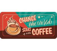 Plaque personnalisée - Change The World Coffee - Plaque métallique décorative - thème café - 31,8 x 15,2 cm - Flamingo