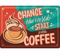 Plaque personnalisée - Change The World Coffee - Plaque métallique décorative - thème café - 31,8 x 15,2 cm - Flamingo