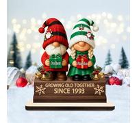 Plaque personnalisée de gnome « Growing Old Together » - Décoration de bureau en bois - Cadeau d'anniversaire de mariage pour couples, grands-parents, mari, épouse, parents (style 03)