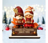 Plaque personnalisée de gnome « Growing Old Together » - Décoration de bureau en bois - Cadeau d'anniversaire de mariage pour couples, grands-parents, mari, épouse, parents (style 01)