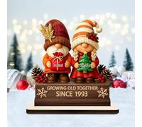 Plaque personnalisée de gnome « Growing Old Together » - Décoration de bureau en bois - Cadeau d'anniversaire de mariage pour couples, grands-parents, mari, épouse, parents (style 04)