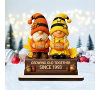 Plaque personnalisée de gnome « Growing Old Together » - Décoration de bureau en bois - Cadeau d'anniversaire de mariage pour couples, grands-parents, mari, épouse, parents (style 02)
